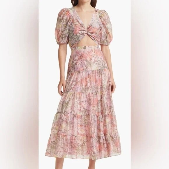 & Other Stories Dresses & Skirts - & Other Stories Cut-Out Tiered Midaxi Dress in Pink Floral Size 42 US‎ 2 Cut Out
